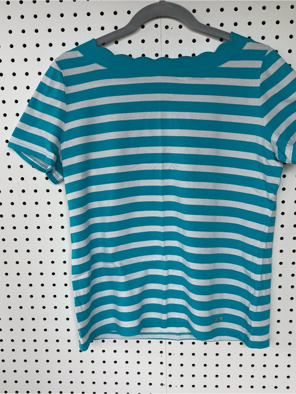 Jones New York Signature Teal and White Striped Short Sleeve Tee Size M